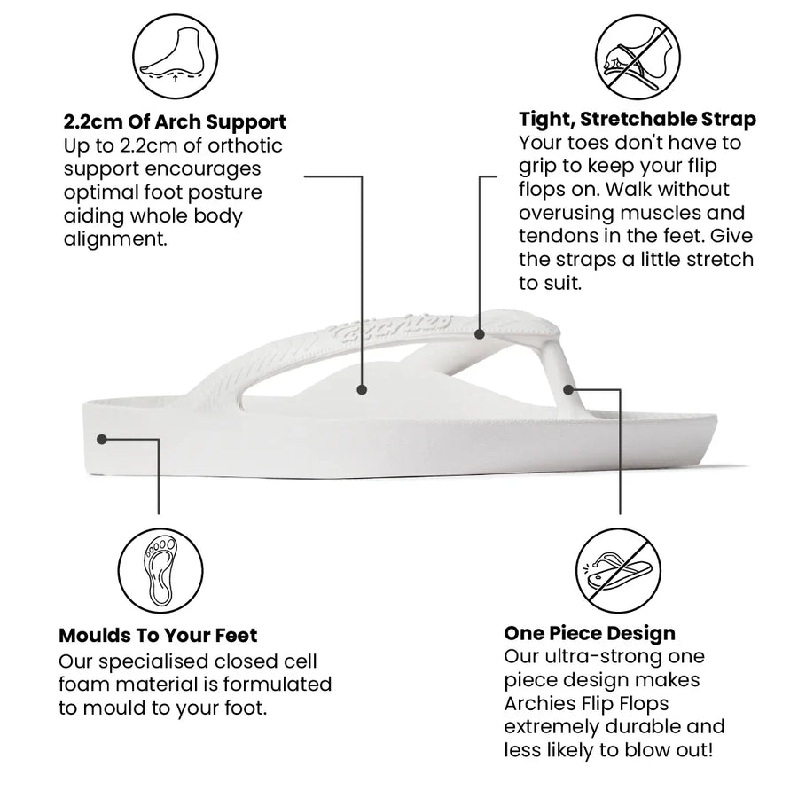 Archies Arch Support Thongs in White