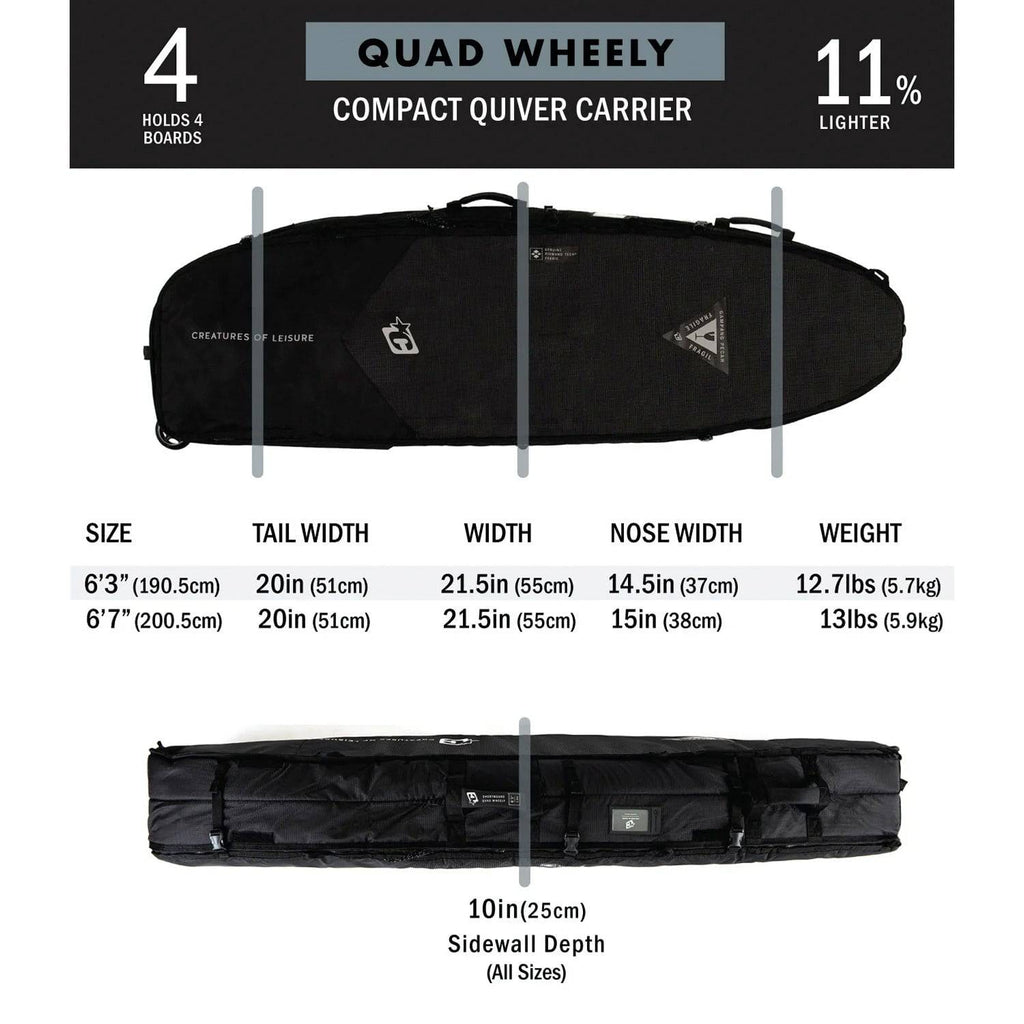 Creatures Of Leisure Shortboard Quad Wheely DT2.0: BLACK Boardbags Creatures of Leisure