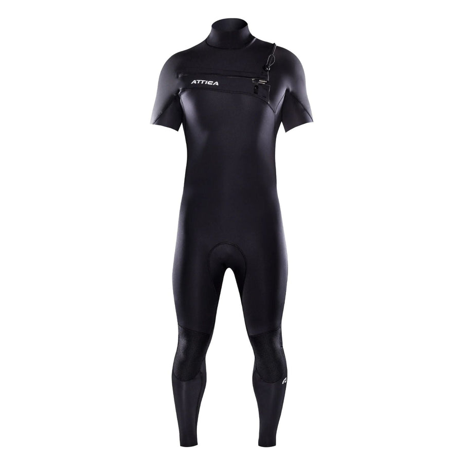 Attica Omega Chest Zip 3/2 Short Sleeve Steamer: Black/White Mens Wetsuits Attica S 