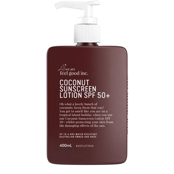 Surf Trip Essentials - We Are Feel Good Inc. - We Are Feel Good Inc. Sunscreen SPF50+ Coconut 400ml - Melbourne Surfboard Shop - Shipping Australia Wide | Victoria, New South Wales, Queensland, Tasmania, Western Australia, South Australia, Northern Territory.