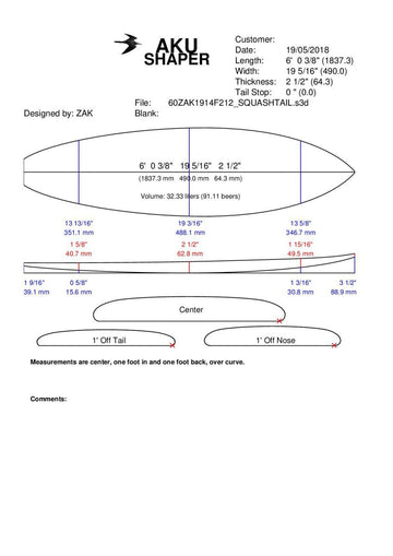Single Fin 6'0 Squash Tail Pre Shape