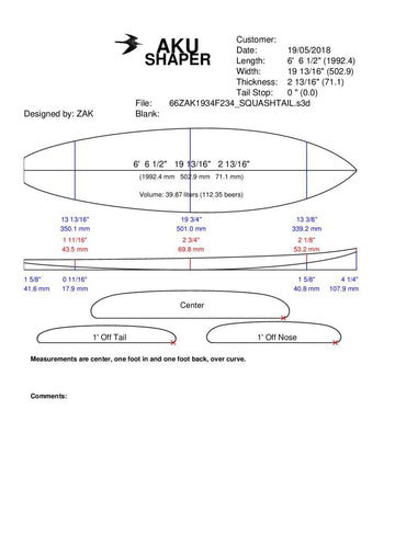 Single Fin 6'6 Squash Tail Pre Shape