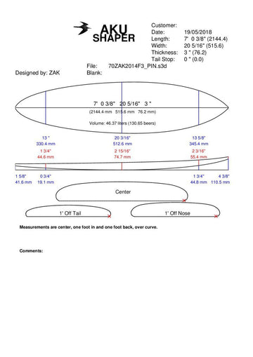 Single Fin 7'0 Pin Pre Shape