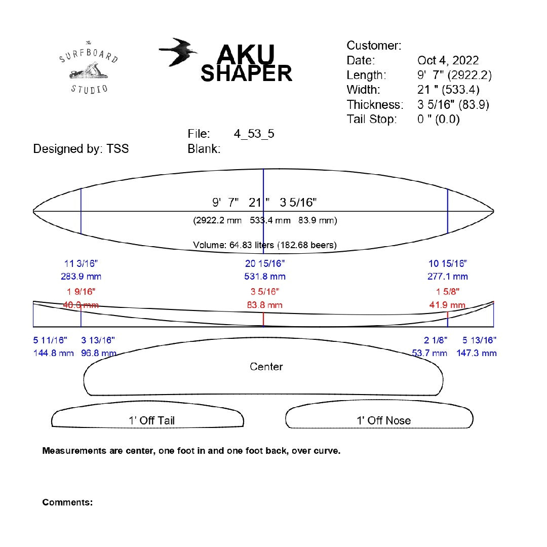 AkuShaper Big Wave Gun Style 5 The Surfboard Studio