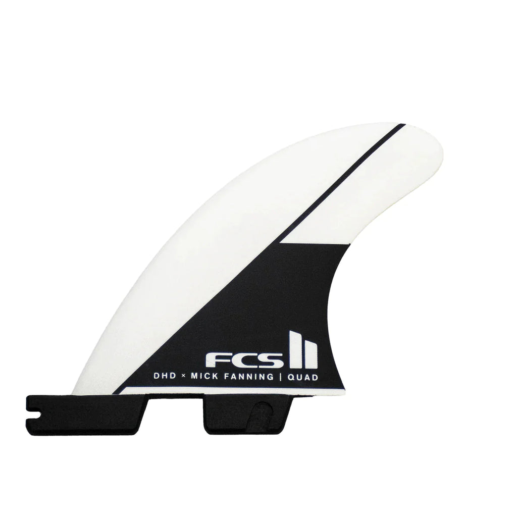 FCS II DHD X Mick Fanning Tri-Quad Fins: Black/White Surfboard Fins FCS 